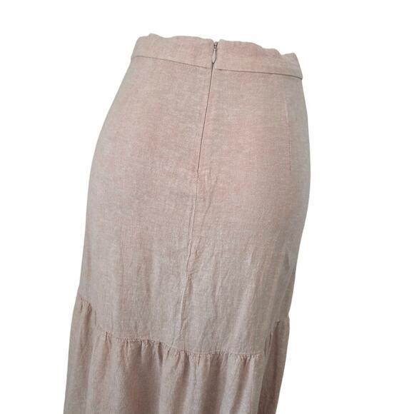 Madewell Linen-Blend Ruffle-Wrap Midi Skirt Women's‎ Size 0 Earthen Sand Neutral - Picture 5 of 7